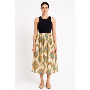 1980s Geiger Austria Floral Cotton Midi Skirt prairie folk retro Size 42 Medium